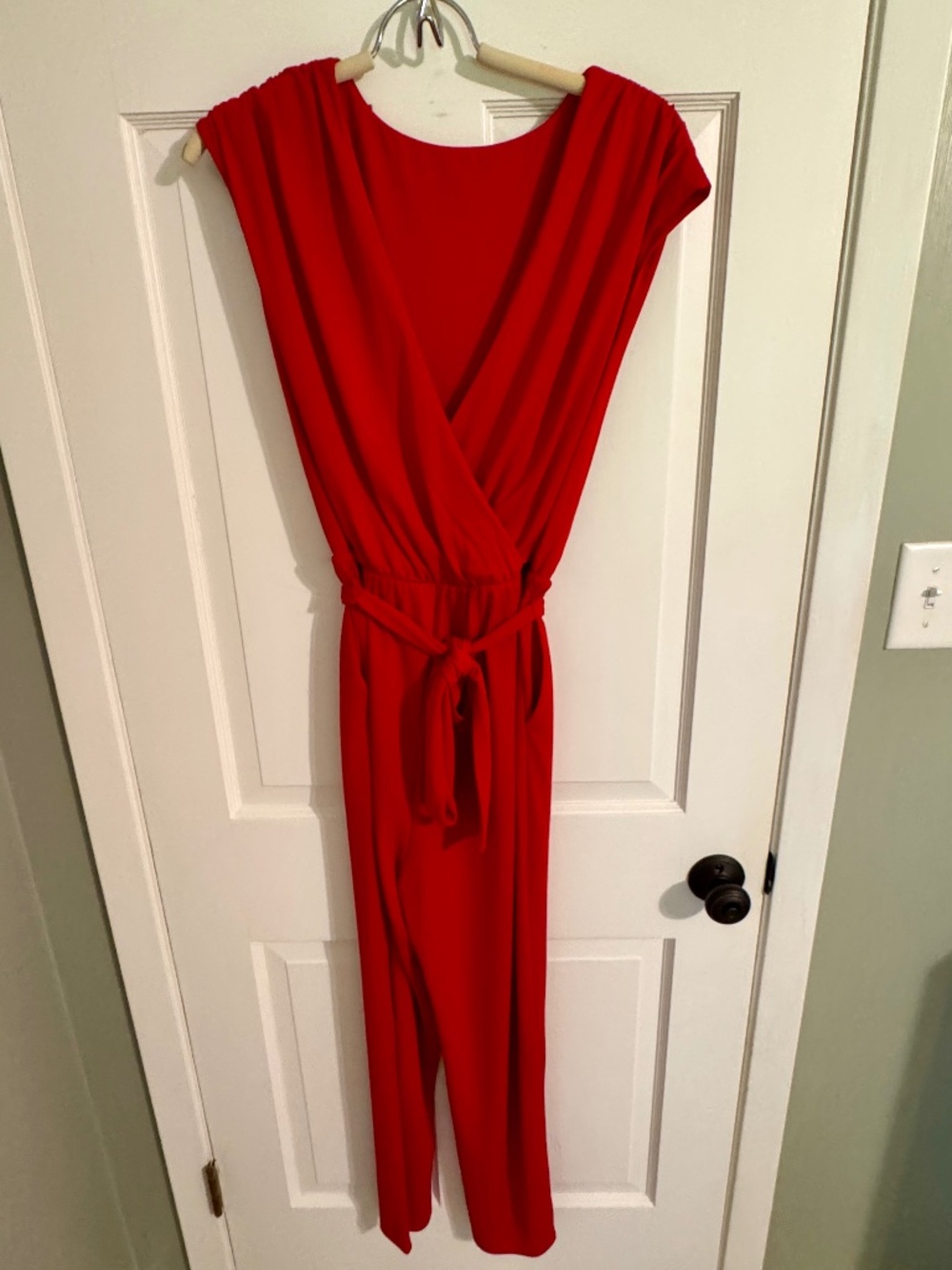 Express Red Wrap Front Jumpsuit Tie Waist Size Medium